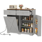 Gymax Tilt Out Trash Can Cabinet w/ Outlets 2 Drawers Adjustable Shelf