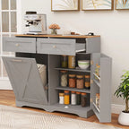 Gymax Tilt Out Trash Can Cabinet w/ Outlets 2 Drawers Adjustable Shelf