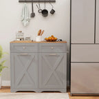 Gymax Tilt Out Trash Can Cabinet w/ Outlets 2 Drawers Adjustable Shelf