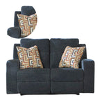 Genna Manual Reclining Loveseat, Navy Blue Fabric, 2 Pillows, 64 Inch