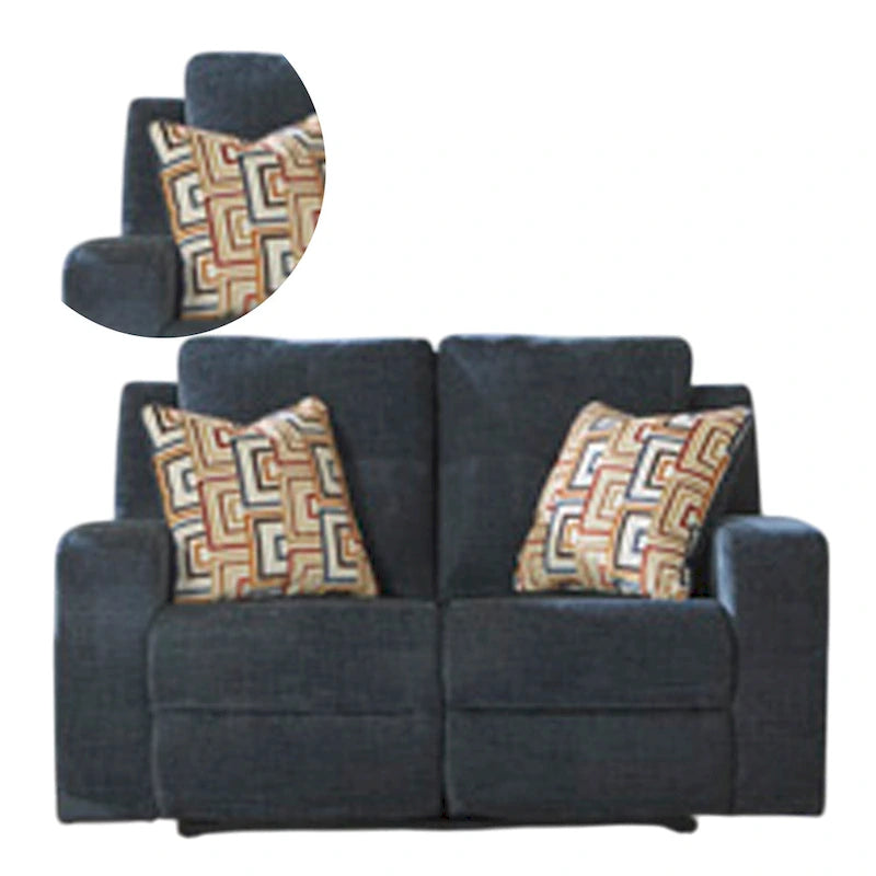Genna Manual Reclining Loveseat, Navy Blue Fabric, 2 Pillows, 64 Inch