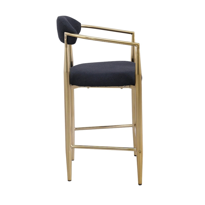 Bar Stools Set of 2, Counter Height Chairs with Upholstered Back, Kitchen Island Chairs with Arm and Metal Legs