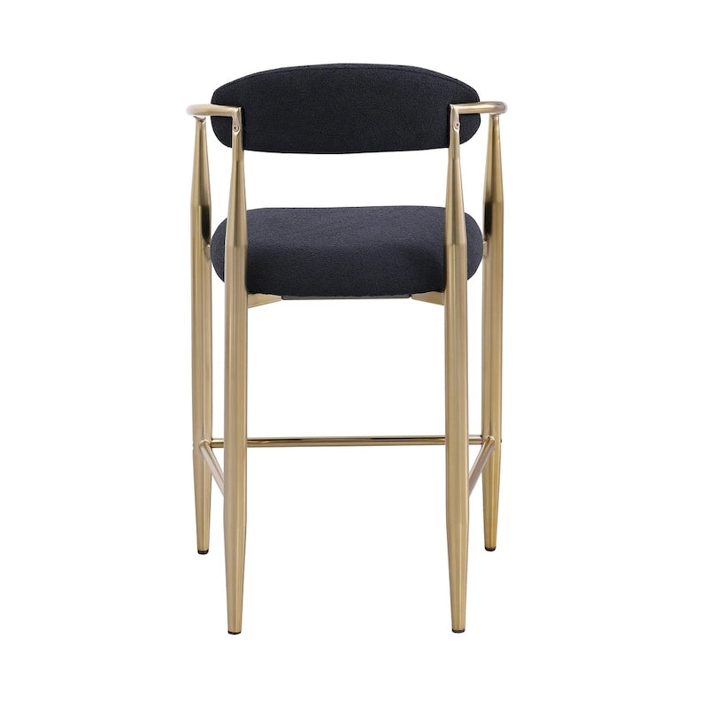 Bar Stools Set of 2, Counter Height Chairs with Upholstered Back, Kitchen Island Chairs with Arm and Metal Legs