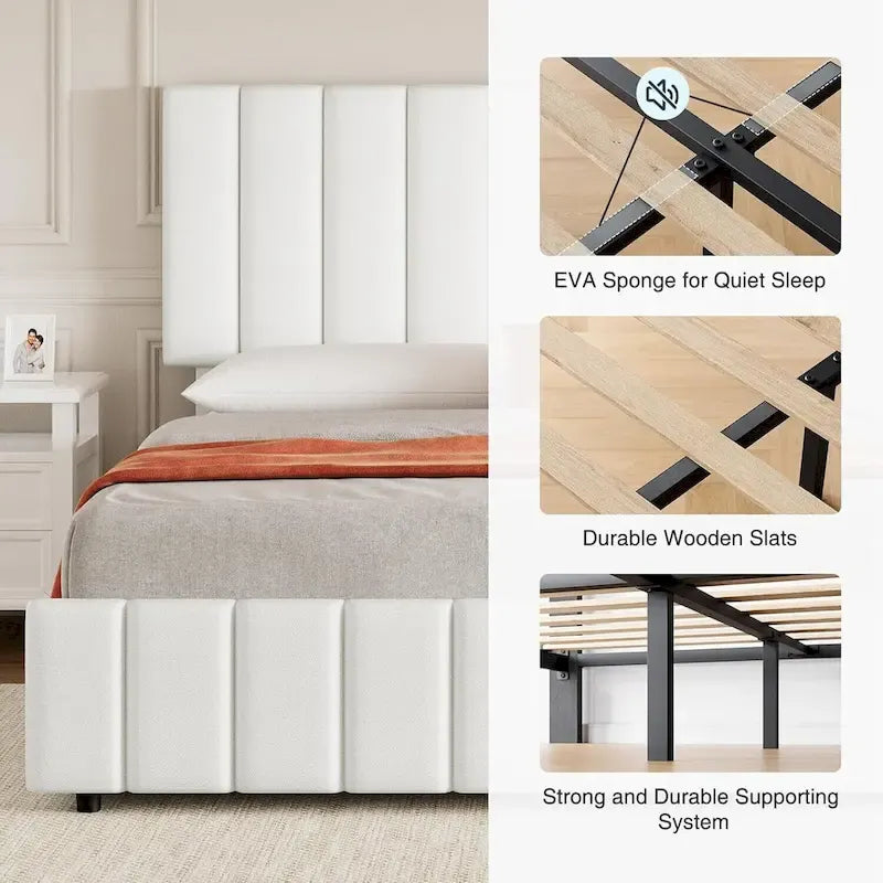Bed Frame with 4 Storage Drawers and Adjustable Headboard, No Box Spring Needed