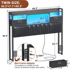 Upholstered Headboard with Drawer Storage and RGB LED Light, Sturdy Headboard with Charging Station  Bookcase
