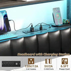 Upholstered Headboard with Drawer Storage and RGB LED Light, Sturdy Headboard with Charging Station  Bookcase