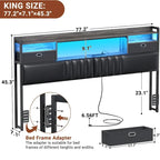 Upholstered Headboard with Drawer Storage and RGB LED Light, Sturdy Headboard with Charging Station  Bookcase