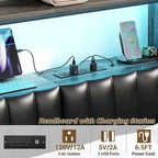 Upholstered Headboard with Drawer Storage and RGB LED Light, Sturdy Headboard with Charging Station  Bookcase