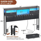 Upholstered Headboard with Drawer Storage and RGB LED Light, Sturdy Headboard with Charging Station  Bookcase