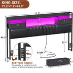 Upholstered Headboard with Drawer Storage and RGB LED Light, Sturdy Headboard with Charging Station  Bookcase