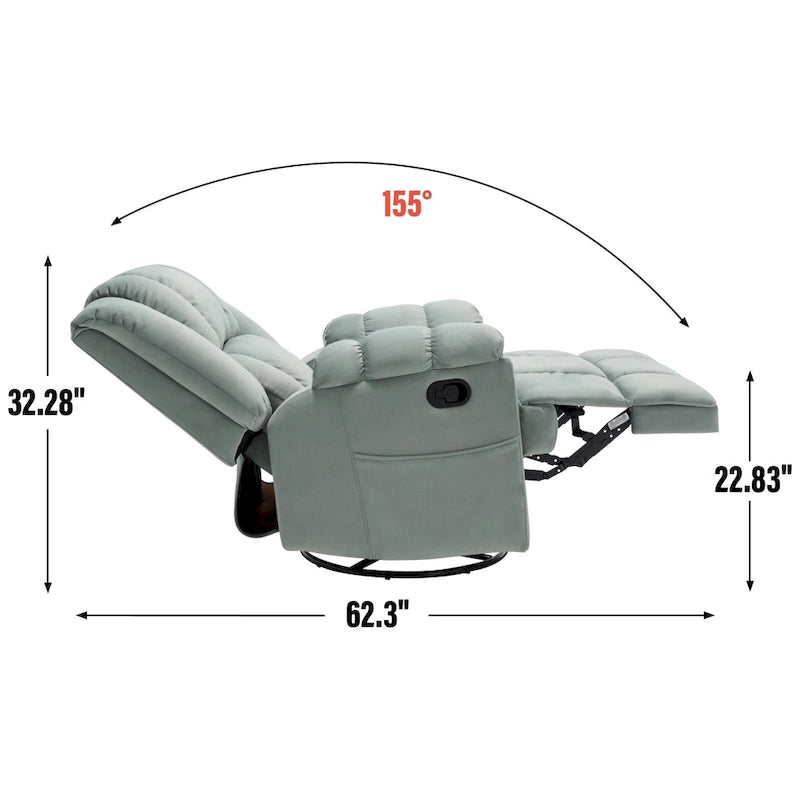 Lazy Boy Swivel Rocker Fabric Recliner Chair, Overstuffed Large Manual Recliner Glider with Pillow Top Arms and Cushion Back