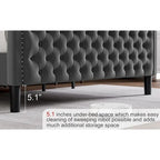 King Size Modern Style Velvet Platform Bed with Upholstered Headboard for Bedroom