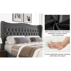 King Size Modern Style Velvet Platform Bed with Upholstered Headboard for Bedroom