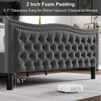 King Size Modern Style Velvet Platform Bed with Upholstered Headboard for Bedroom