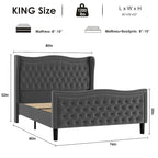 King Size Modern Style Velvet Platform Bed with Upholstered Headboard for Bedroom