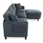 Grey 107.87 Removable Cushion 4 Seater Sectional Sofa with Movable Ottoman, Storage Armrest Bag