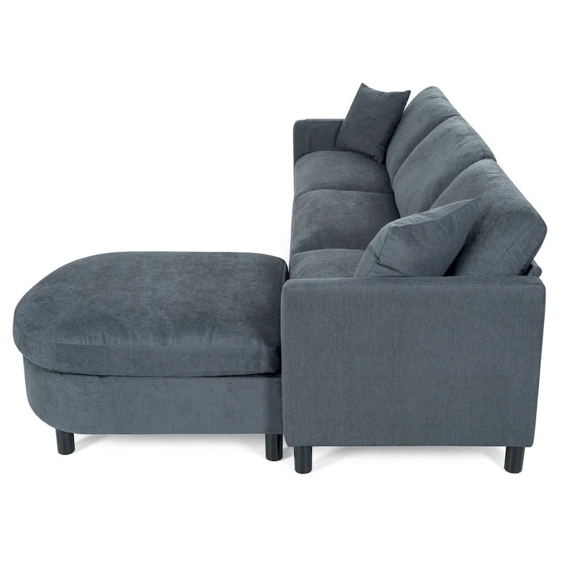Grey 107.87 Removable Cushion 4 Seater Sectional Sofa with Movable Ottoman, Storage Armrest Bag