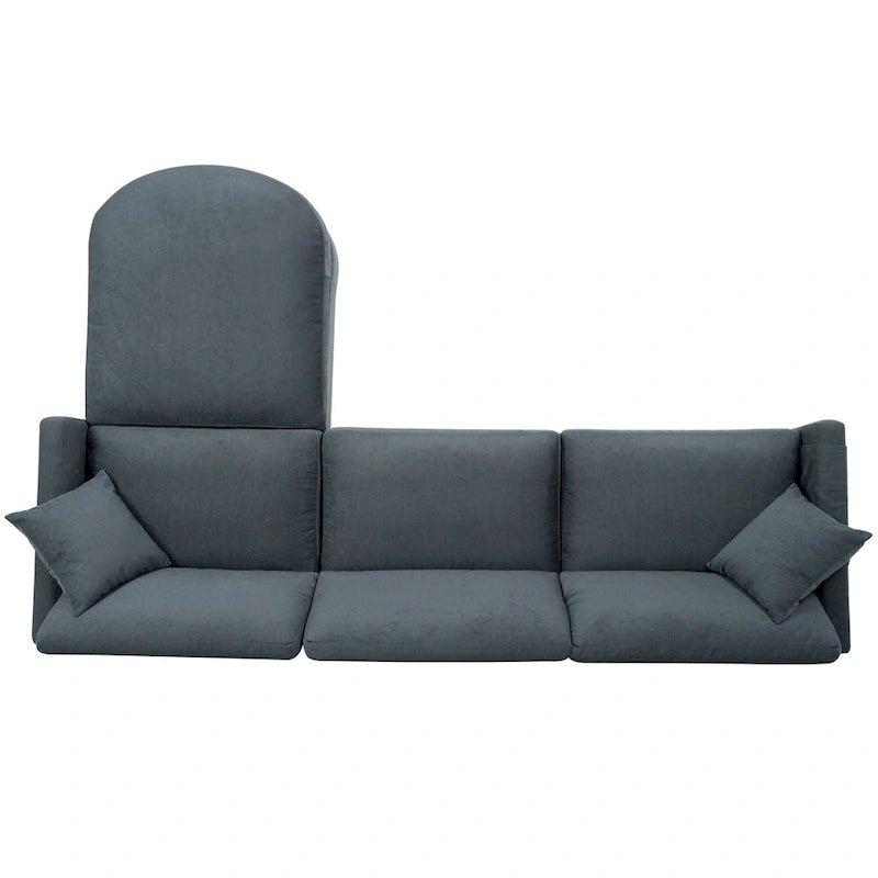 Grey 107.87 Removable Cushion 4 Seater Sectional Sofa with Movable Ottoman, Storage Armrest Bag