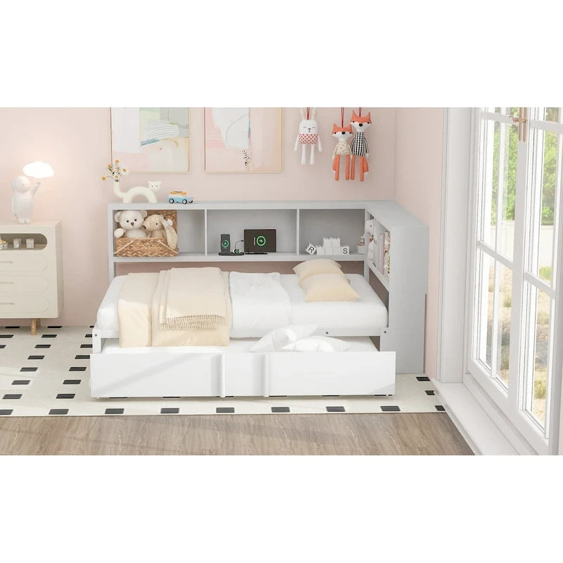 Full Metal Daybed with Trundle, Storage Cabinets, and USB Ports