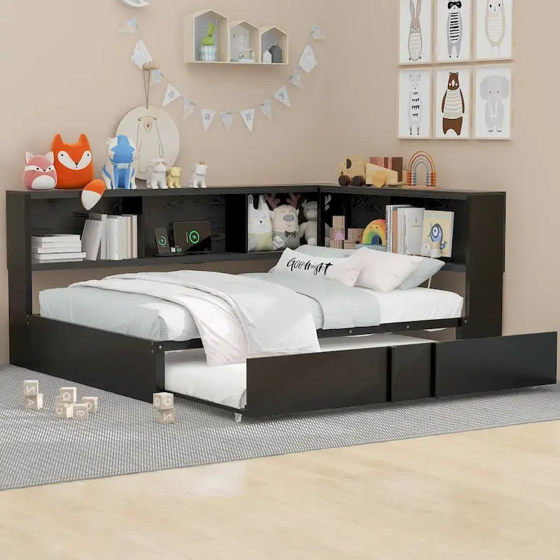 Full Metal Daybed with Trundle, Storage Cabinets, and USB Ports