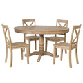Natural Wood Wash 5-Piece Wooden Dining Table Set with Expandable Round Table & 4 Chairs