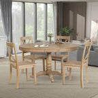 Natural Wood Wash 5-Piece Wooden Dining Table Set with Expandable Round Table & 4 Chairs