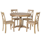 Natural Wood Wash 5-Piece Wooden Dining Table Set with Expandable Round Table & 4 Chairs