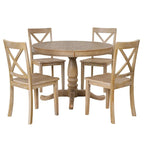 Natural Wood Wash 5-Piece Wooden Dining Table Set with Expandable Round Table & 4 Chairs