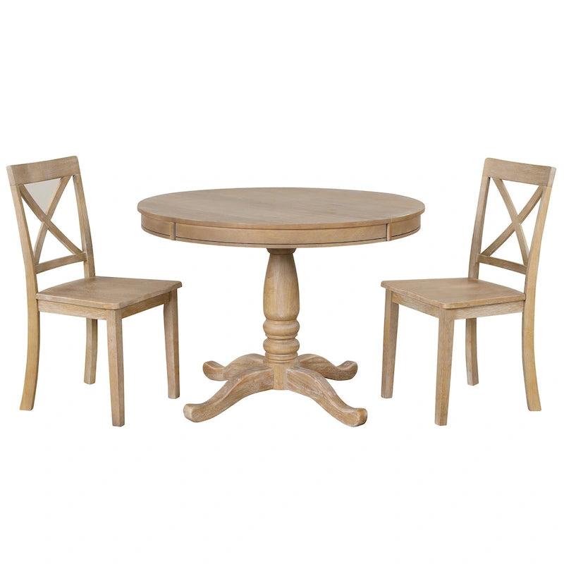 Natural Wood Wash 5-Piece Wooden Dining Table Set with Expandable Round Table & 4 Chairs