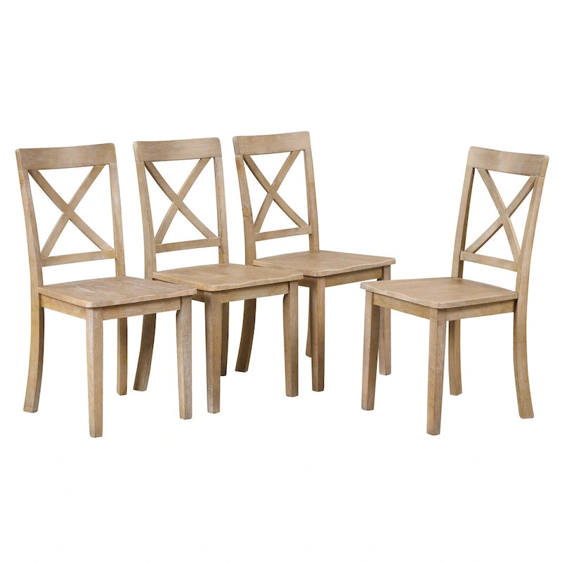 Natural Wood Wash 5-Piece Wooden Dining Table Set with Expandable Round Table & 4 Chairs