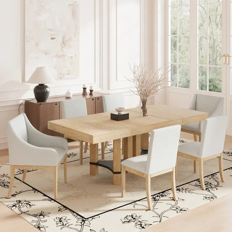 Rustic Style 7-Piece Extendable Dining Table Set with Removable Leaf, 2 Arm Chairs and 4 Armless Chairs