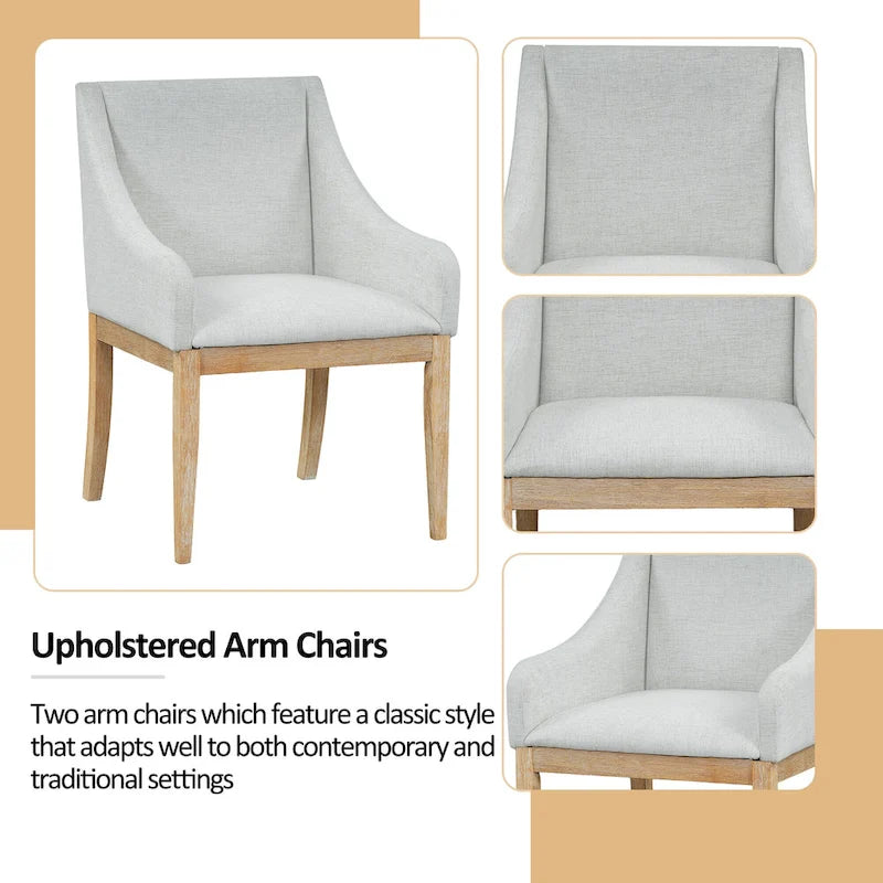 Rustic Style 7-Piece Extendable Dining Table Set with Removable Leaf, 2 Arm Chairs and 4 Armless Chairs