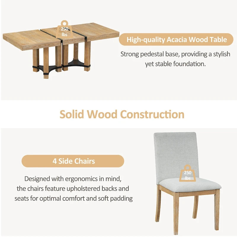 Rustic Style 7-Piece Extendable Dining Table Set with Removable Leaf, 2 Arm Chairs and 4 Armless Chairs