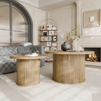 Tambour Design Round Coffee Table with Storage Shelf
