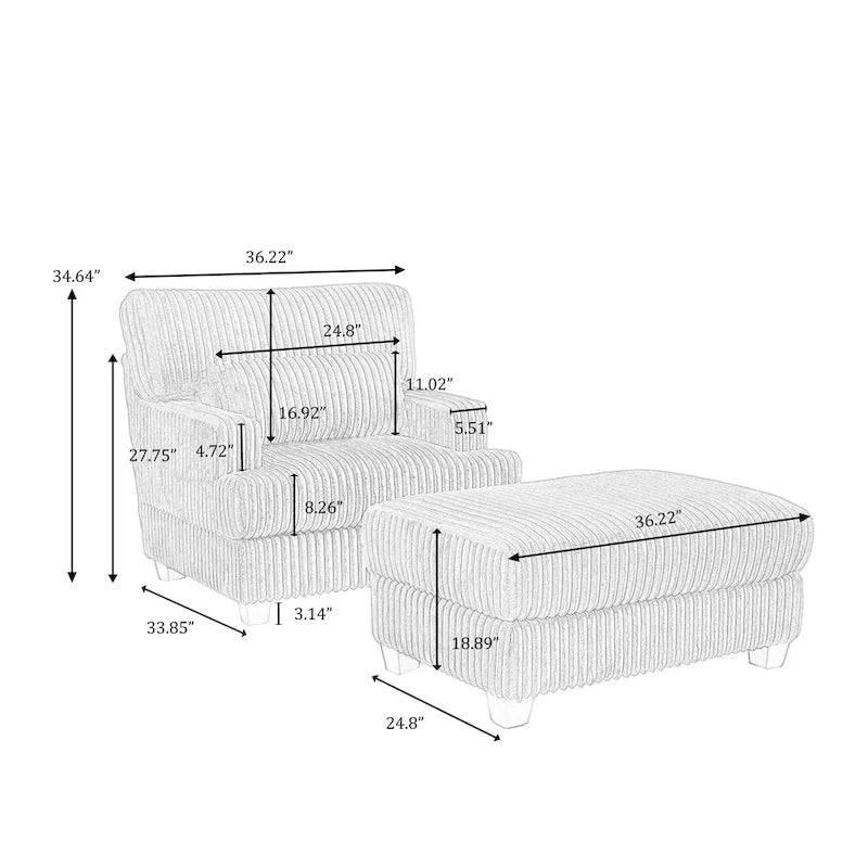 Oversized Chaise Longue Accent Chair with Ottoman