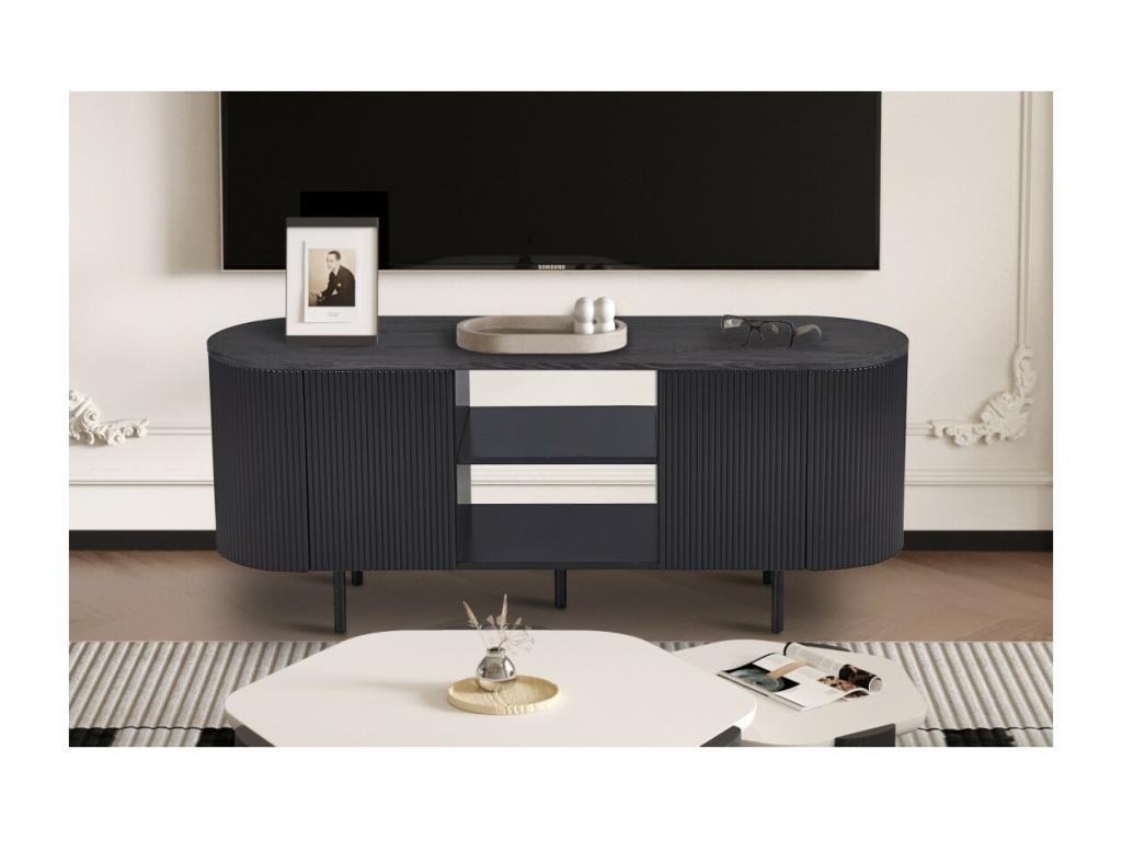 Maisonpuretop TV stand – 2 shelves and 2 doors – Dimensions W140 x H57.5 x D40 cm – Dark brown – Design style 76680UUAS