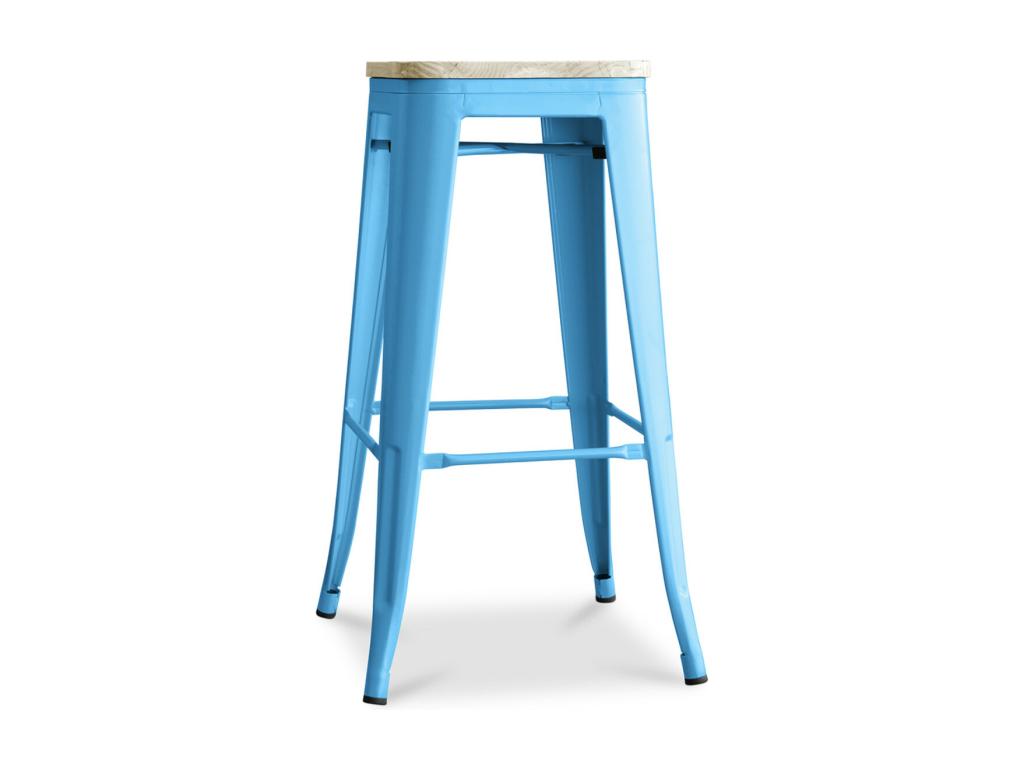 Industrial high stool in polished steel with a natural solid wood seat, Artvivrestore, 76cm - Turquoise Blue 75357RIEH