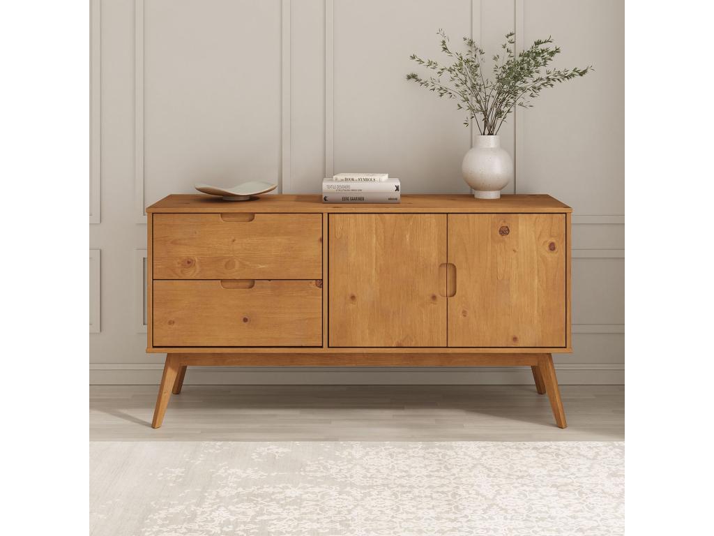 Maisonpuretop dining room sideboard, 145 cm wide, solid wood with a natural stained finish, featuring 2 drawers and 2 hinged doors, 38202PKXW