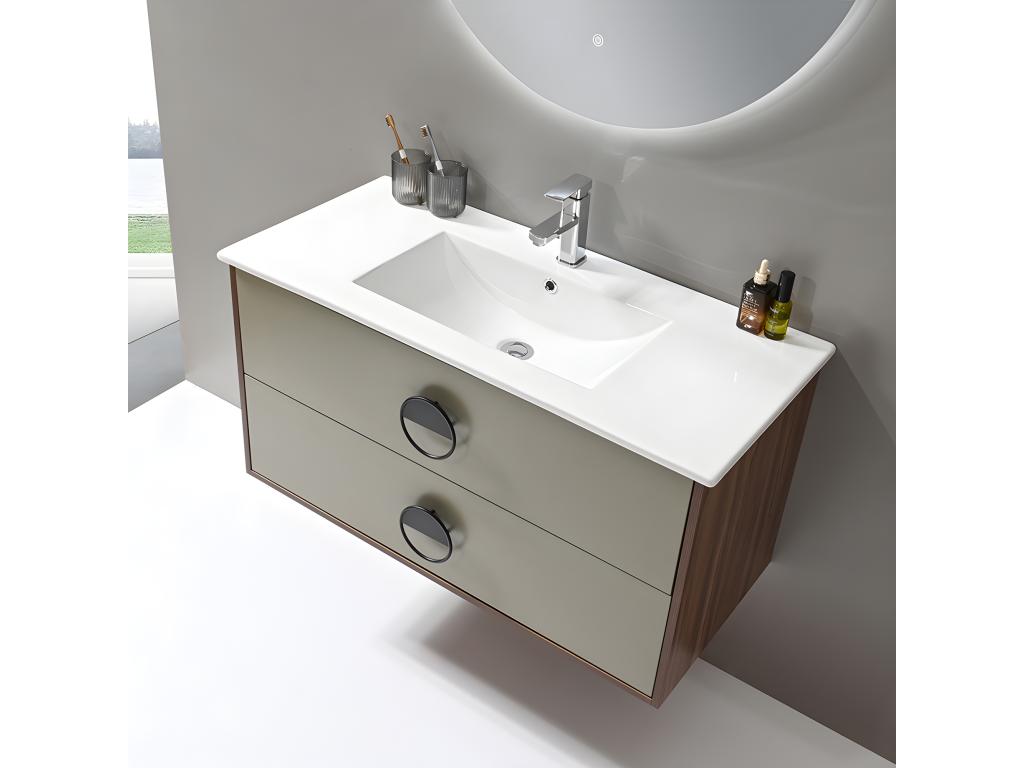 Artvivrestore - 100cm single sink bathroom vanity unit in wood and green with LED mirror 47236HZRU