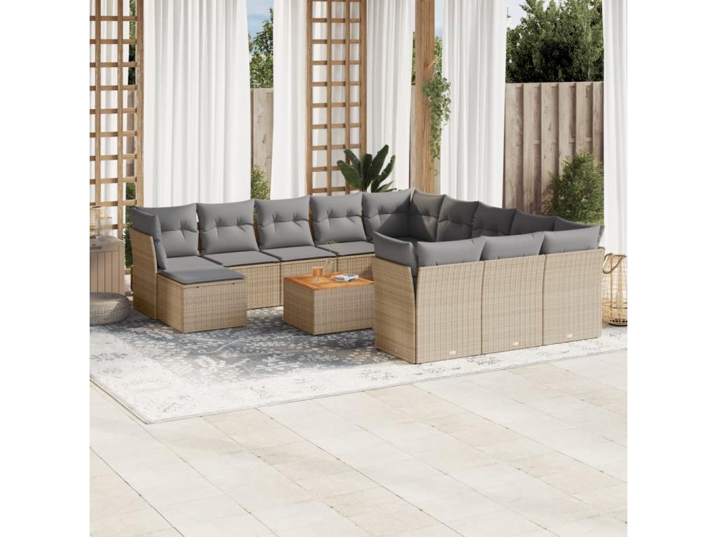 13-piece garden furniture set and cushions, méArtvivrestore beige woven resin 55964IBEN