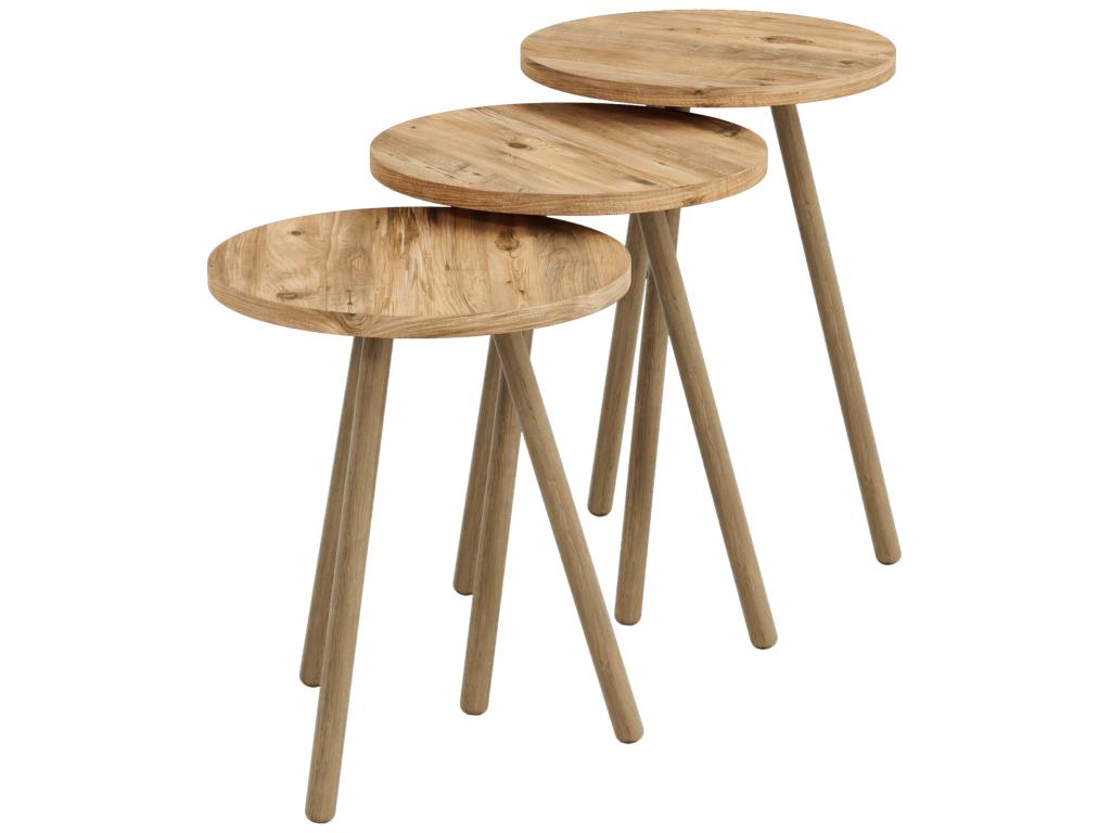 Set of 3 round tripod side tables with wood effect, Hj rring, Artvivrestore 04792GCXT