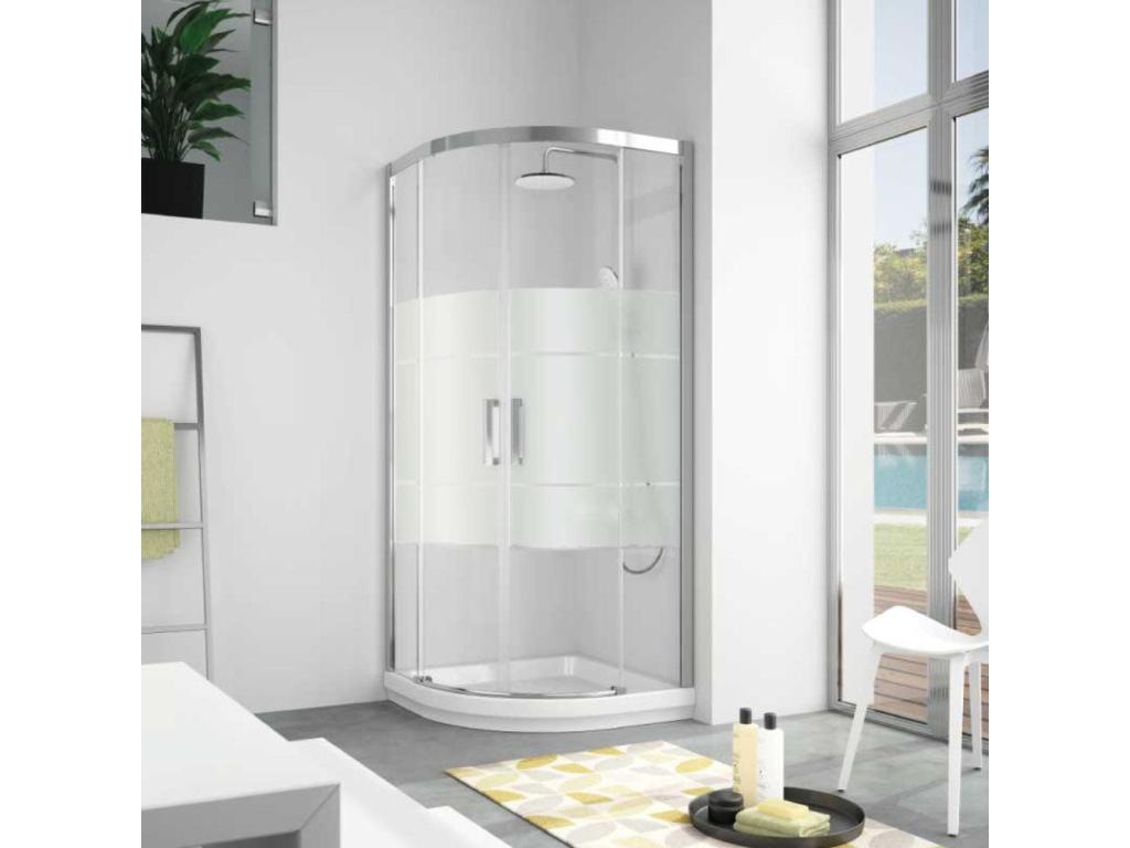 Semi-circular shower enclosure with 2 fixed glass panels and 2 sliding doors, S400 screen-printed glass, 90x90 cm, 55cm radius, 73302EKTZ