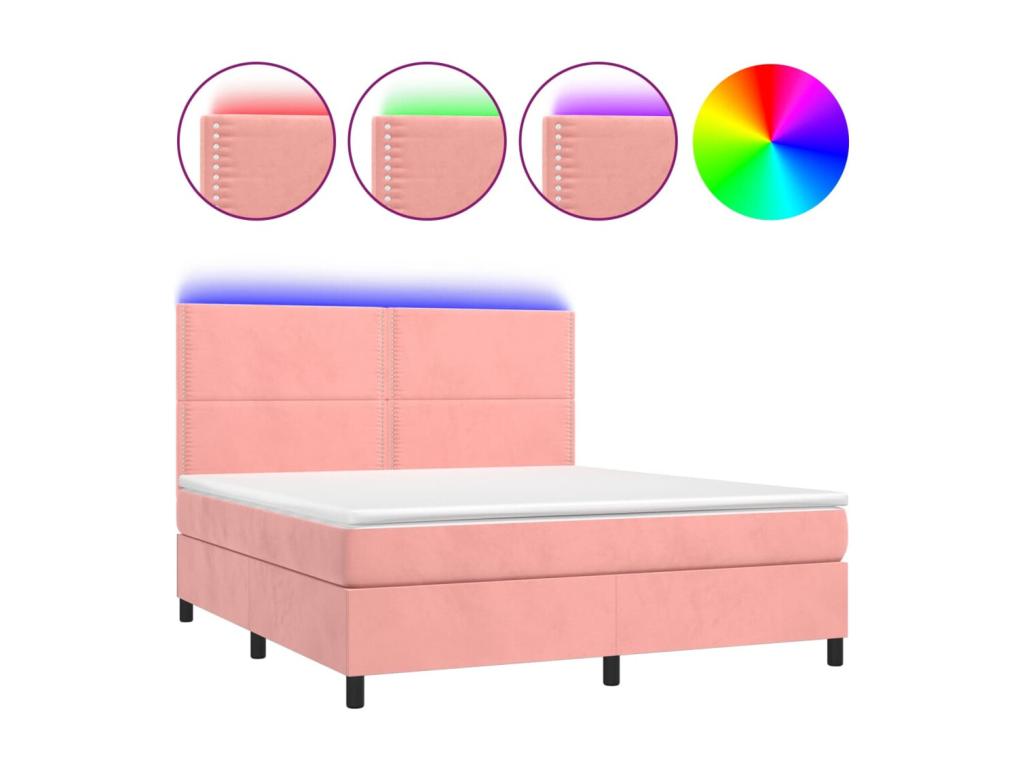 Upholstered bed base with mattress and LED light, Pink, 160x200 cm, Velvet, 10008UTQY