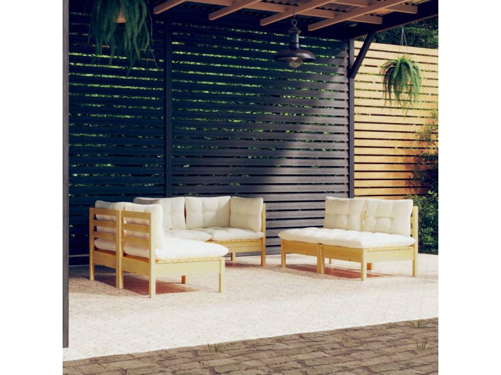 6-piece garden furniture set with cream cushions, solid pine wood, 35880YJEJ