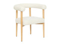 Armchair/Dining Chair in Natural Wood and White Bouclé Fabric 78787PPVA
