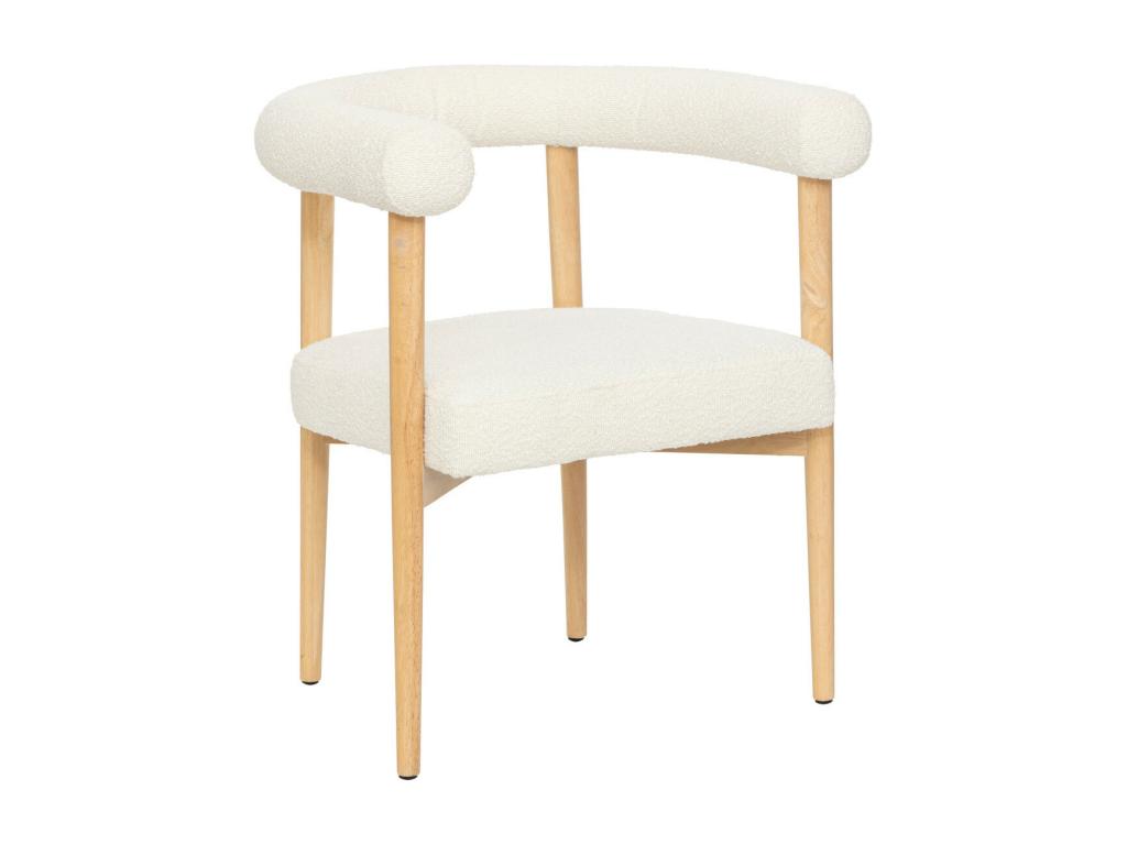 Armchair/Dining Chair in Natural Wood and White Bouclé Fabric 78787PPVA