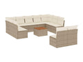 12-piece garden furniture set with cushions, beige woven resin, 14838XOBB