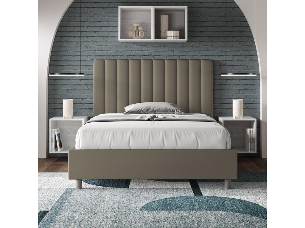 Single bed with upholstered slatted base 120x210 cm cappuccino faux leather Maisonpuretop 24043IWQJ