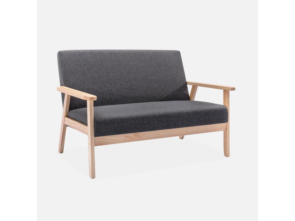 Wooden and dark grey fabric sofa bench - Maisonpuretop - W 114 x D 69.5 x H 73cm 48176UKNU