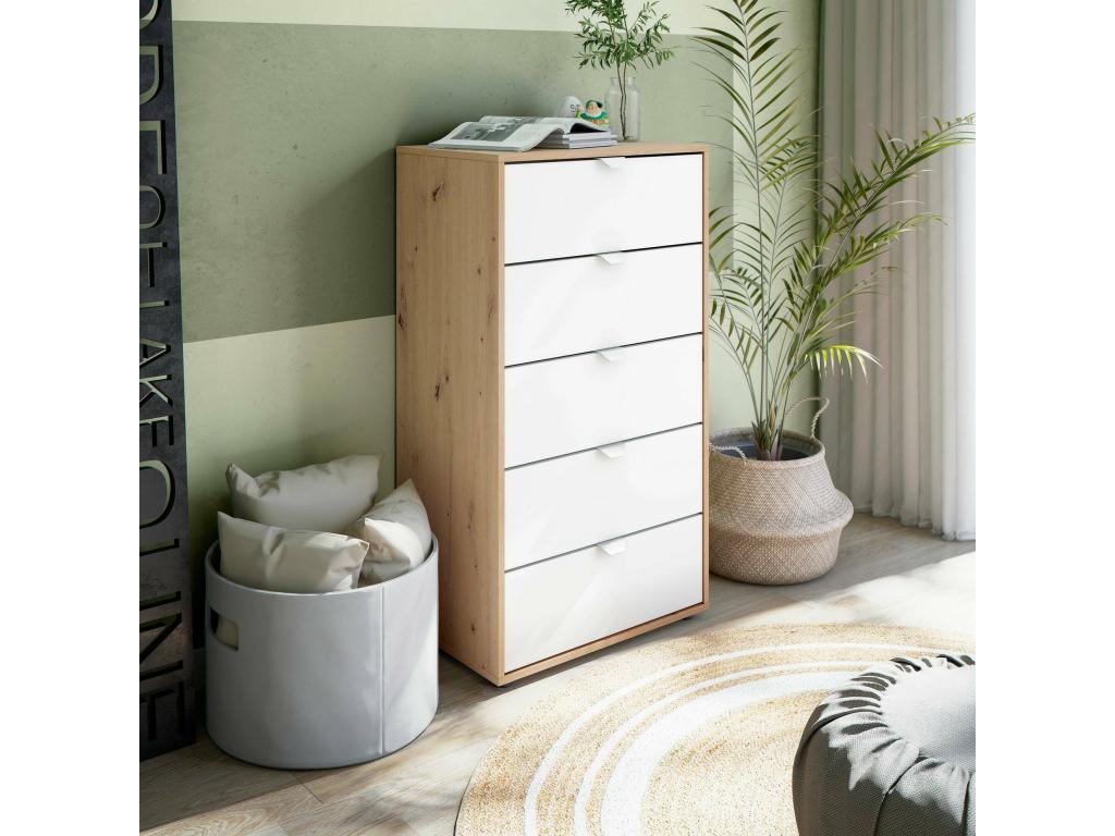 Maisonpuretop Chest of Drawers, Multipurpose Chest of Drawers, Bedroom Chest of Drawers, Furniture with Drawers, 60x40 h109 cm, White and Light Oak Knots, 43769NHLT